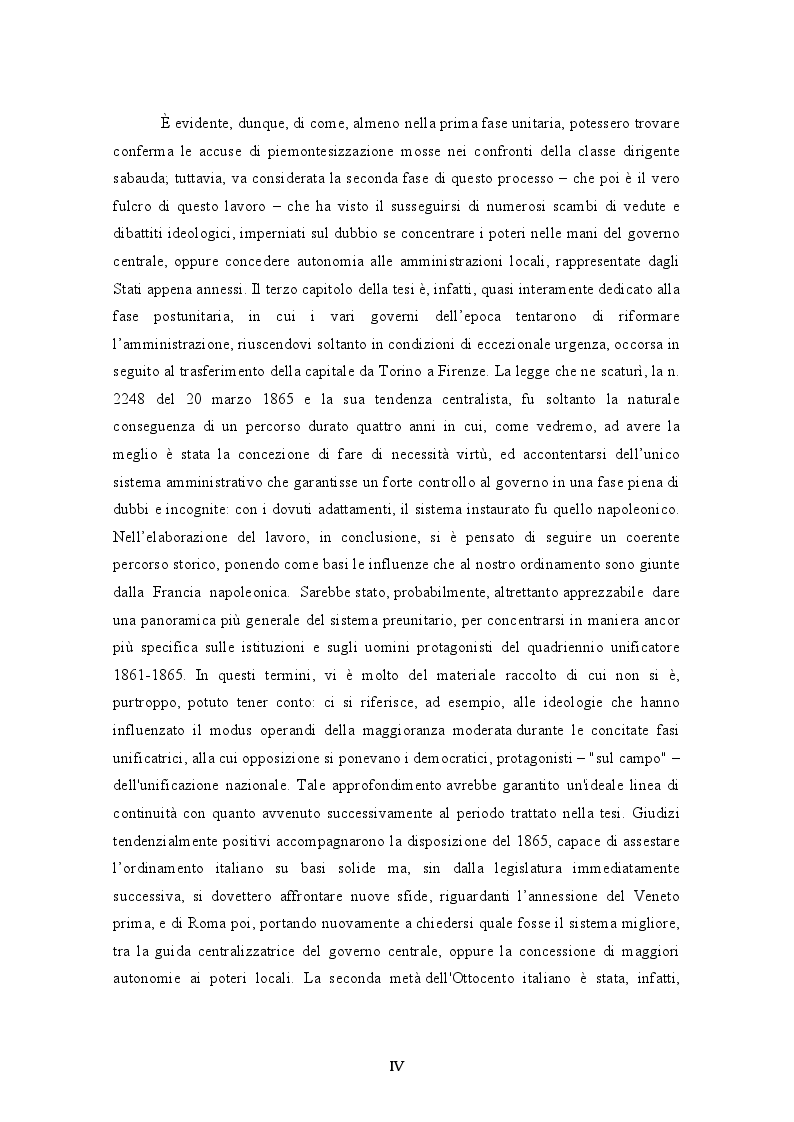 Anteprima della tesi: L'unificazione amministrativa del Regno d'Italia: tra autonomie locali e centralismo, Pagina 5