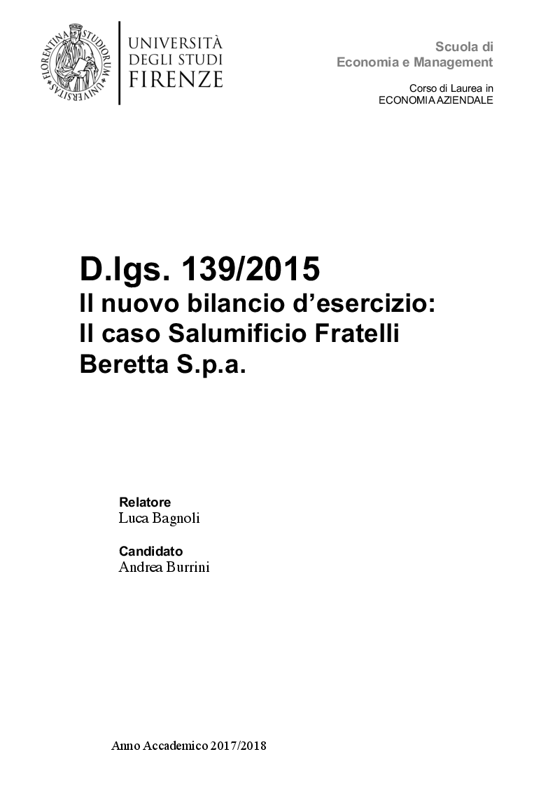 Anteprima della tesi: D.lgs. 139/2015 Il nuovo bilancio d'esercizio: Il caso Salumificio Fratelli Beretta S.p.a., Pagina 1