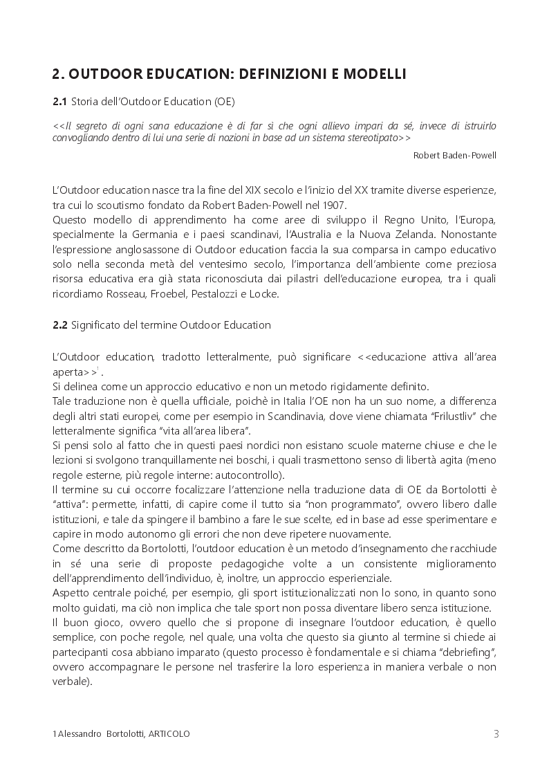 Anteprima della tesi: Il gioco libero dei bambini: tempo perso o educazione all'aperto?, Pagina 4