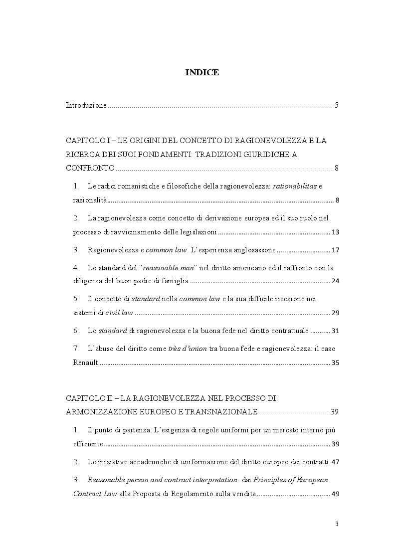 Indice della tesi: Lo standard di ragionevolezza, Pagina 1