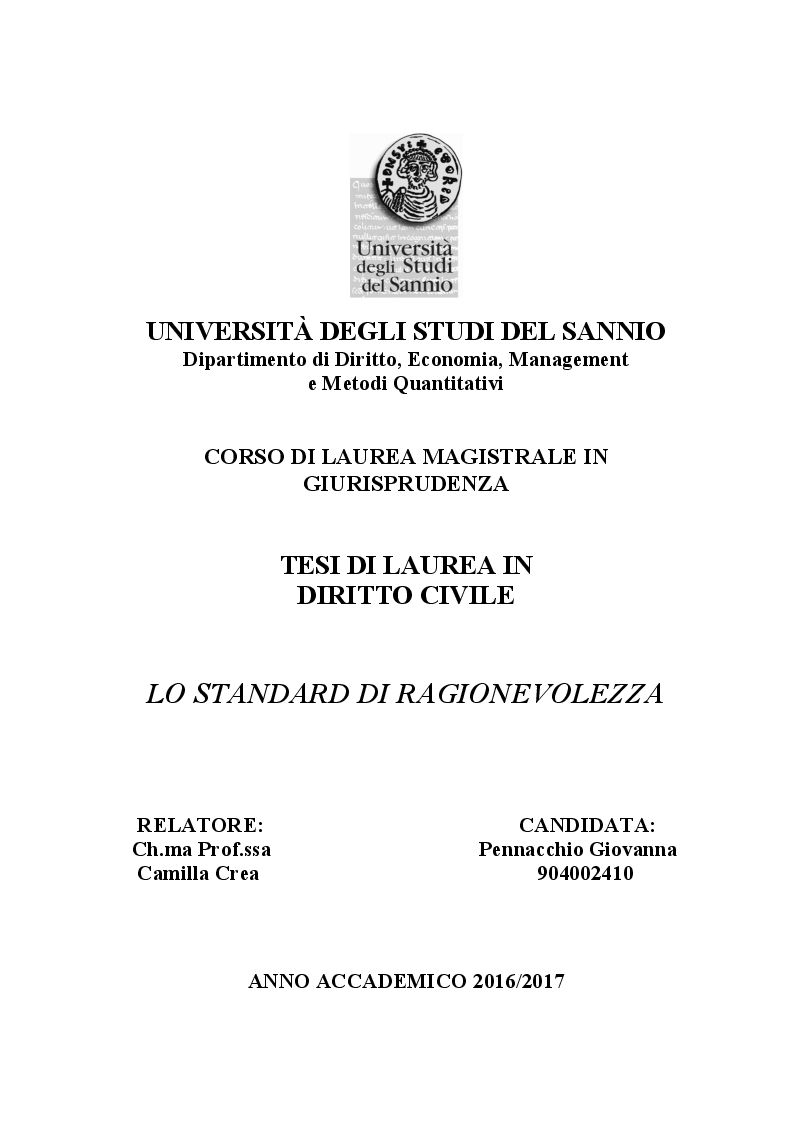 Anteprima della tesi: Lo standard di ragionevolezza, Pagina 1