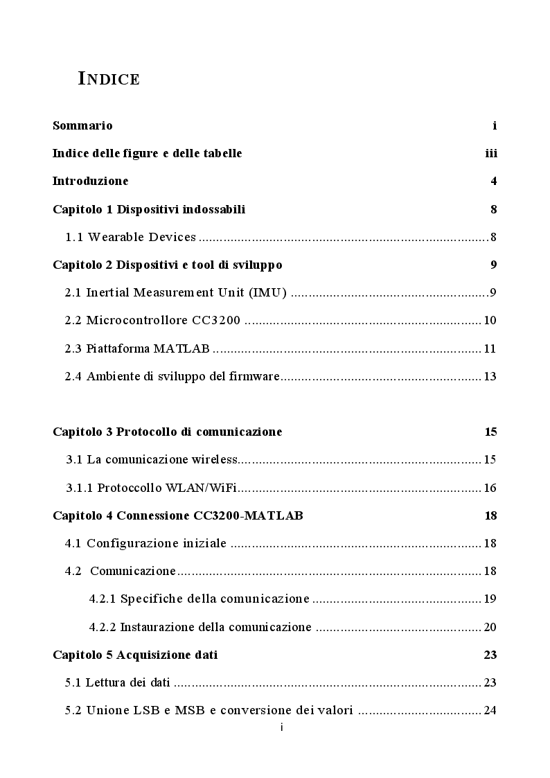 Indice della tesi: Valutazione della fattibilità del riconoscimento di attività umana mediante dispositivo indossabile, Pagina 1