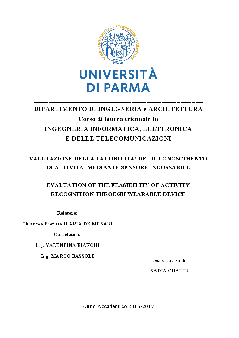 Anteprima della tesi: Valutazione della fattibilità del riconoscimento di attività umana mediante dispositivo indossabile, Pagina 1