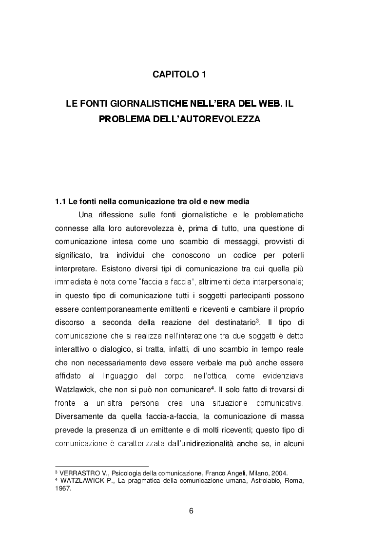 Anteprima della tesi: Il ruolo delle fonti ''autorevoli'' nella selezione della notizia, Pagina 5