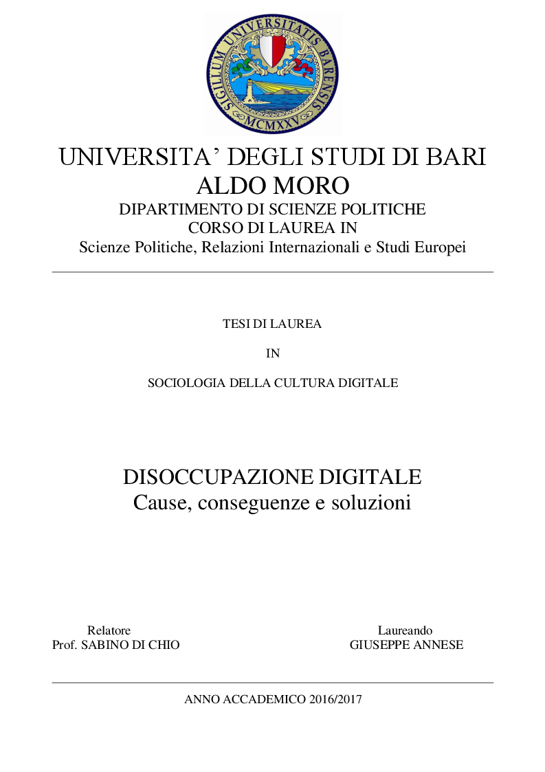 Anteprima della tesi: Disoccupazione Digitale: Cause, conseguenze e soluzioni, Pagina 1