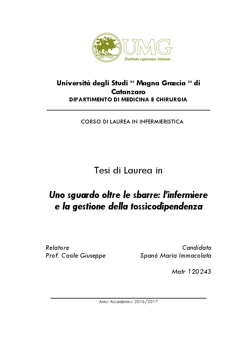 Anteprima della tesi: Uno sguardo oltre le sbarre: l'infermiere e la gestione della tossicodipendenza , Pagina 1