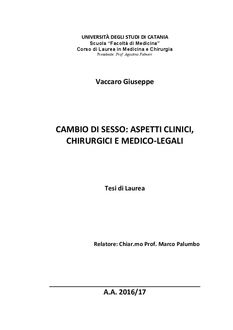 Anteprima della tesi: Cambio di sesso: aspetti clinici, chirurgici e medicolegali, Pagina 1