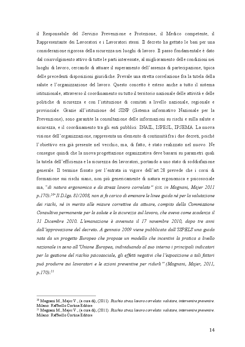 Estratto dalla tesi: Lo stress lavoro correlato e rischi psicosociali emergenti
