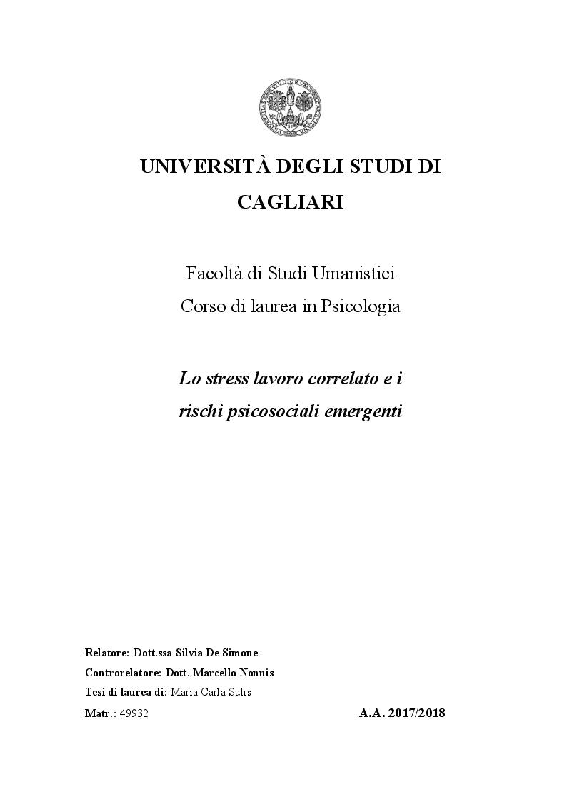 Anteprima della tesi: Lo stress lavoro correlato e rischi psicosociali emergenti, Pagina 1