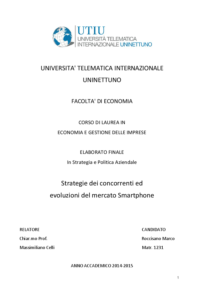 Anteprima della tesi: Strategie dei concorrenti ed evoluzioni del mercato Smartphone, Pagina 1