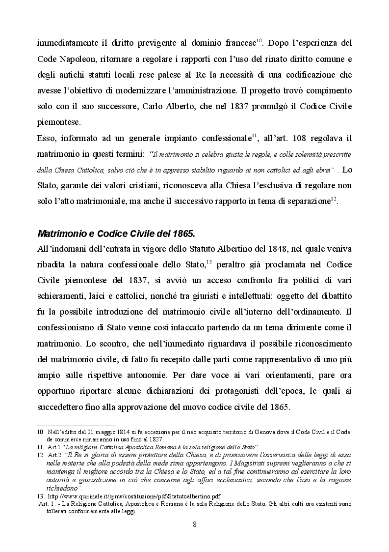 Anteprima della tesi: Profilo storico del matrimonio concordatario: dai Patti Lateranensi agli Accordi di Villa Madama, Pagina 8