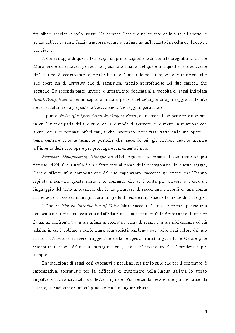 Anteprima della tesi: "Break Every Rule": Carole Maso e il suo nuovo modo di comunicare, Pagina 3