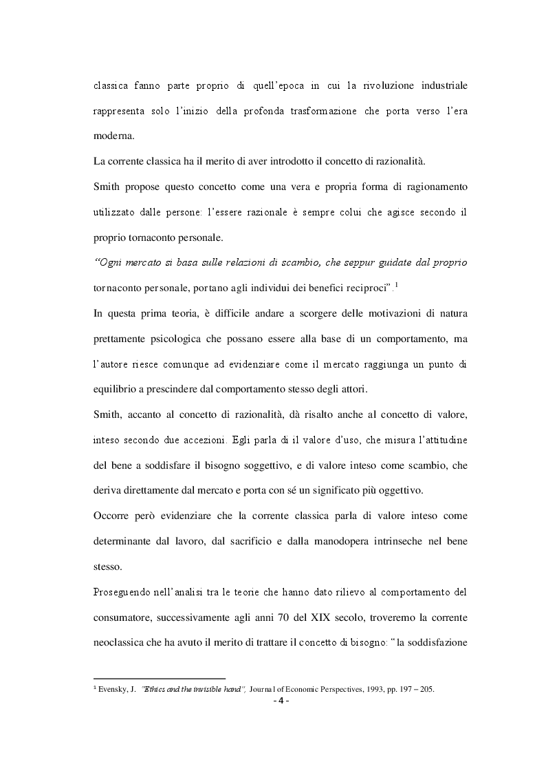 Anteprima della tesi: Economia, Etica e Psicologia: Comportamento Economico E Motivazionale Delle Scelte Del Consumatore, Pagina 5