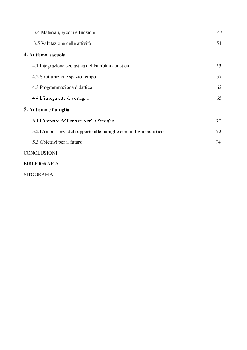 Indice della tesi: Autismo: difficoltà socio-comunicative e metodi di riabilitazione, Pagina 2