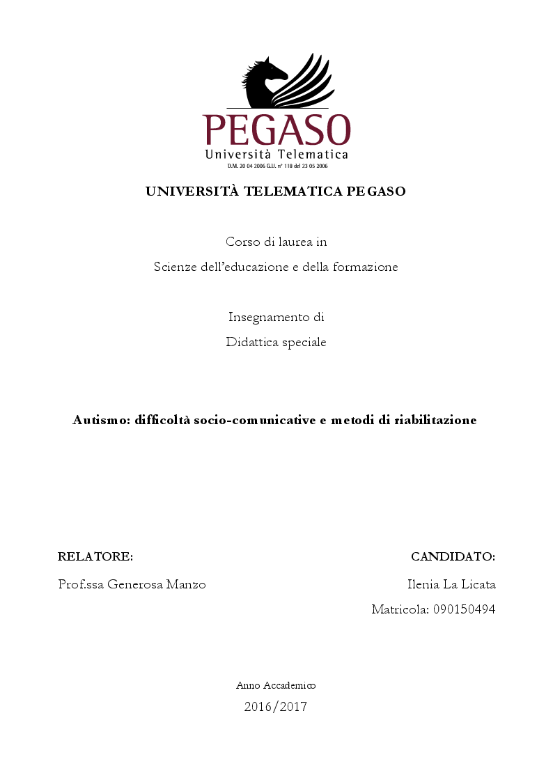 Anteprima della tesi: Autismo: difficoltà socio-comunicative e metodi di riabilitazione, Pagina 1