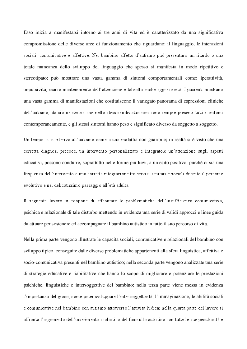 Anteprima della tesi: Autismo: difficoltà socio-comunicative e metodi di riabilitazione, Pagina 3
