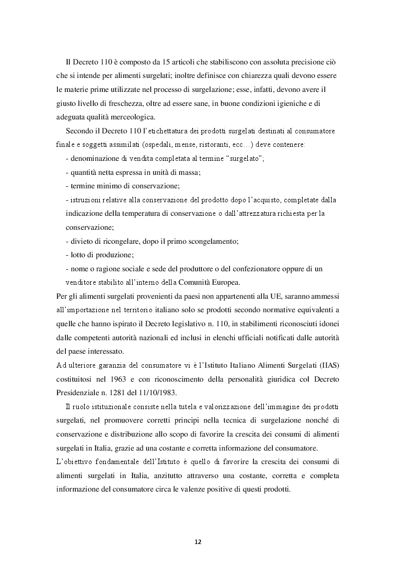 Estratto dalla tesi: Prodotti Gastronomici Surgelati