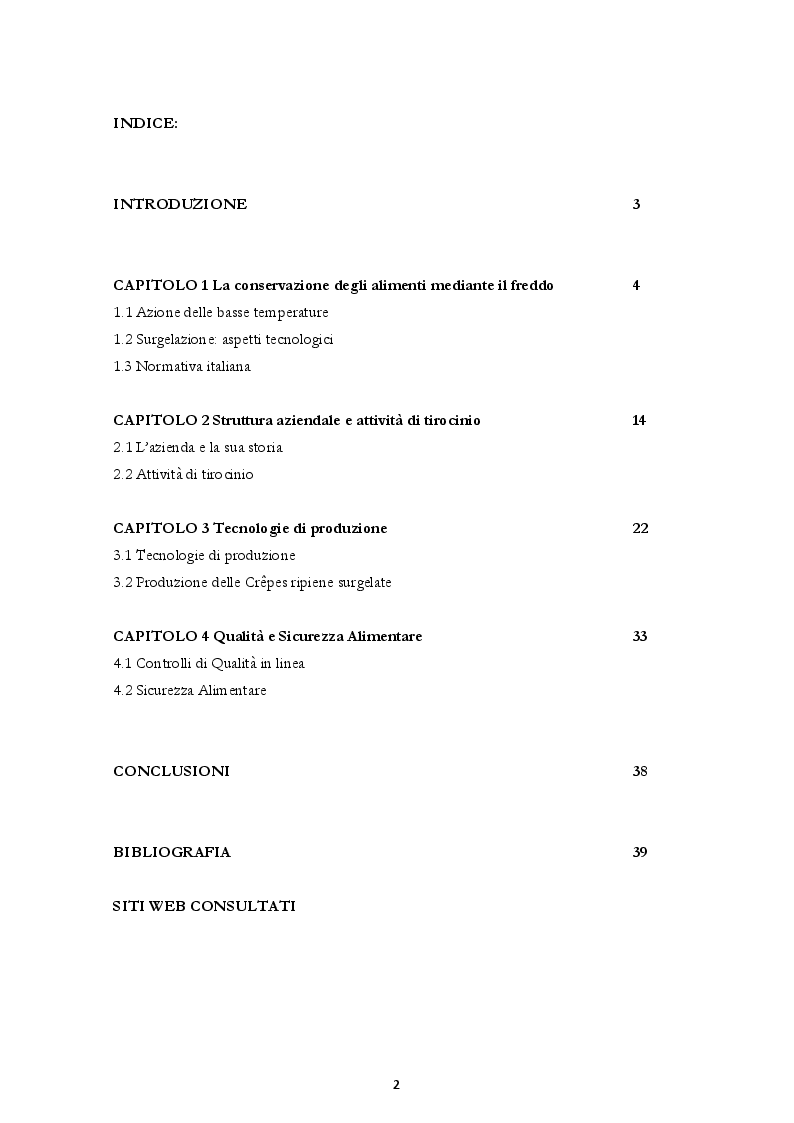 Indice della tesi: Prodotti Gastronomici Surgelati, Pagina 1