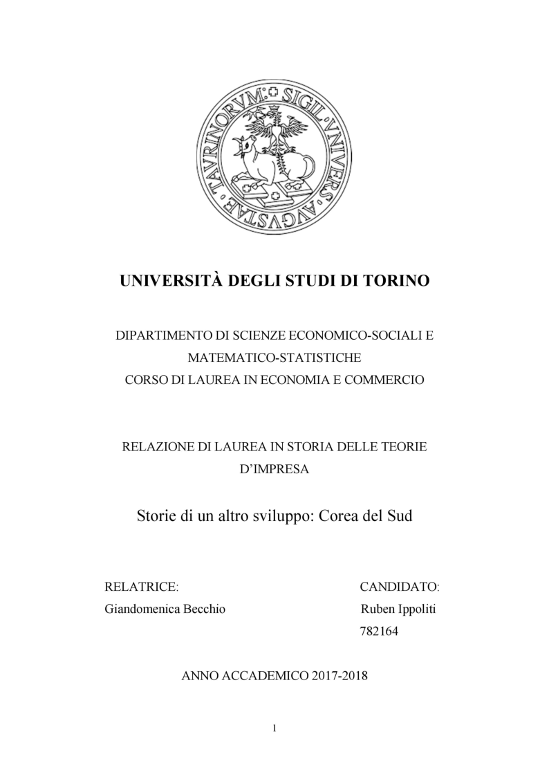 Anteprima della tesi: Storie di un altro sviluppo: Corea del Sud, Pagina 1