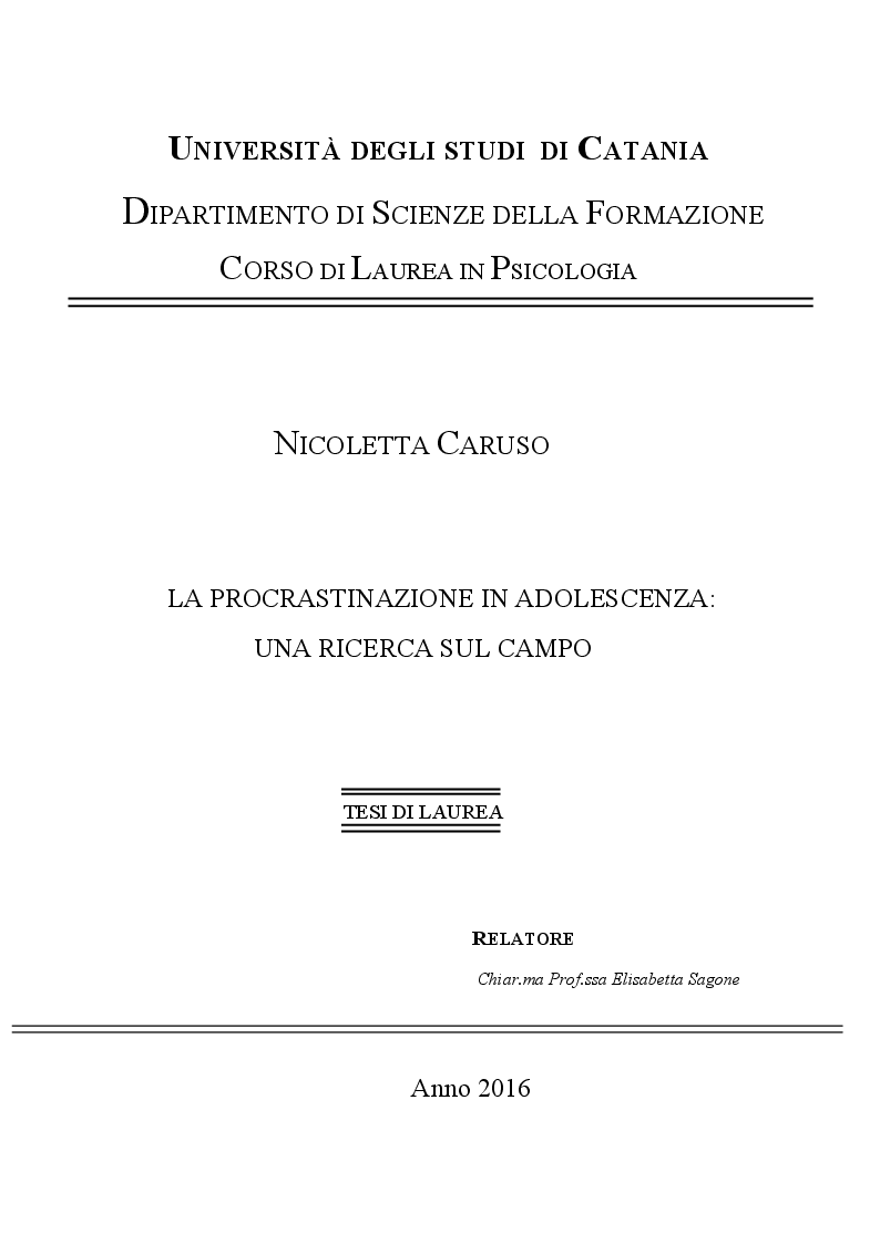 Anteprima della tesi: La procrastinazione in adolescenza: Una ricerca sul campo, Pagina 1