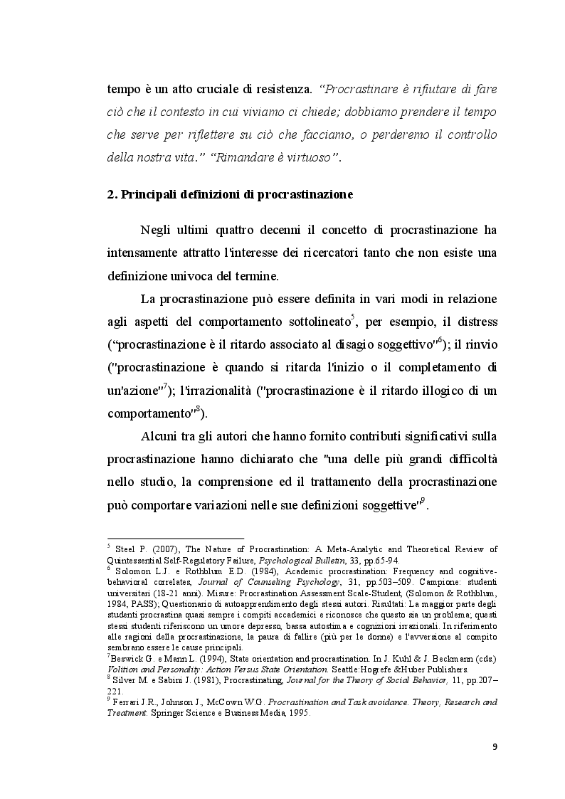 Anteprima della tesi: La procrastinazione in adolescenza: Una ricerca sul campo, Pagina 8