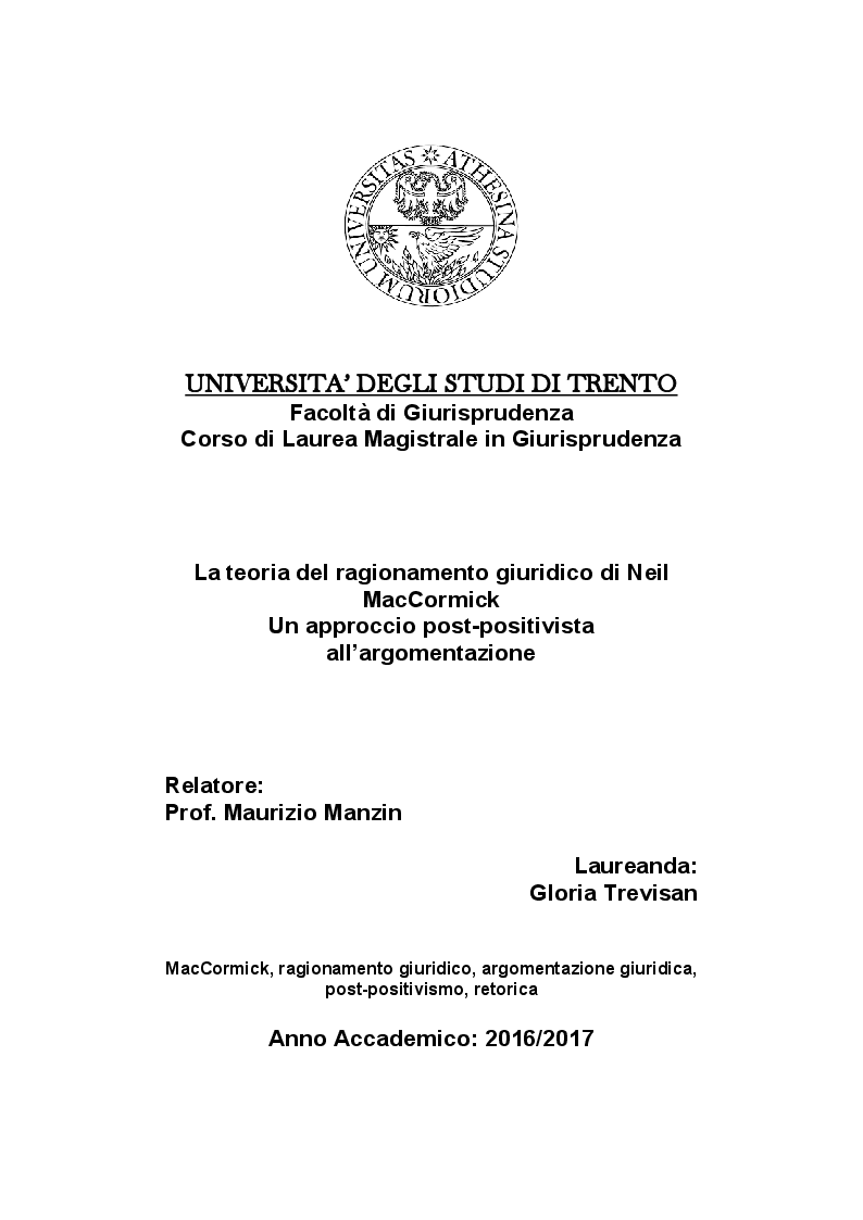 Anteprima della tesi: La teoria del ragionamento giuridico di Neil MacCormick, un approccio post-positivista all'argomentazione, Pagina 1