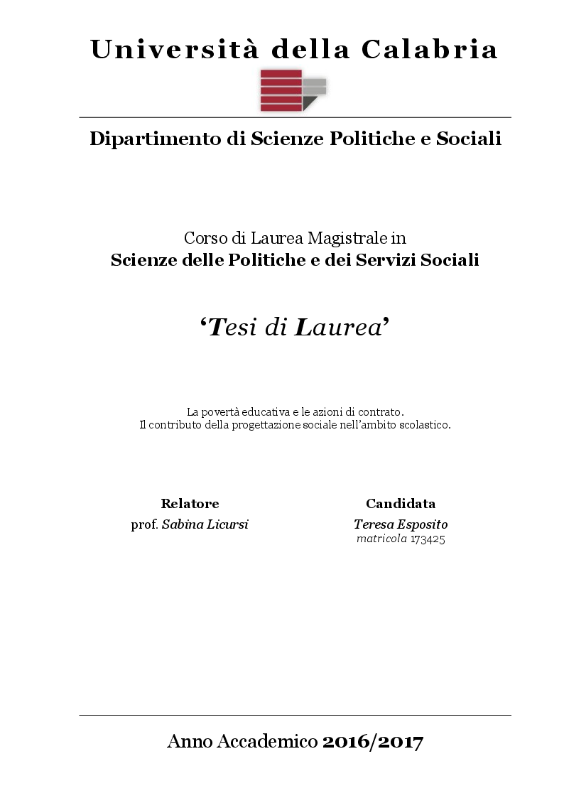 Anteprima della tesi: La povertà educativa e le azioni di contrasto. Il contributo della progettazione sociale nell'abito scolastico, Pagina 1