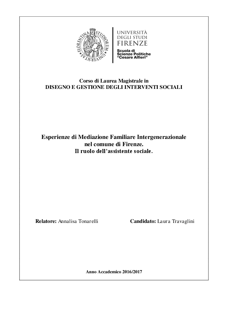 Anteprima della tesi: Esperienze di Mediazione Familiare Intergenerazionale nel comune di Firenze. Il ruolo dell'assistente sociale., Pagina 1
