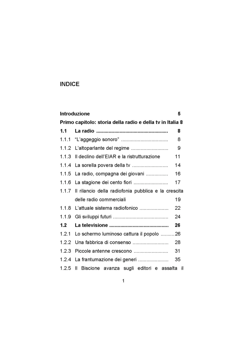 Indice della tesi: I giornali della TV. Dal Radiocorriere a Tv Sorrisi e Canzoni, Pagina 1