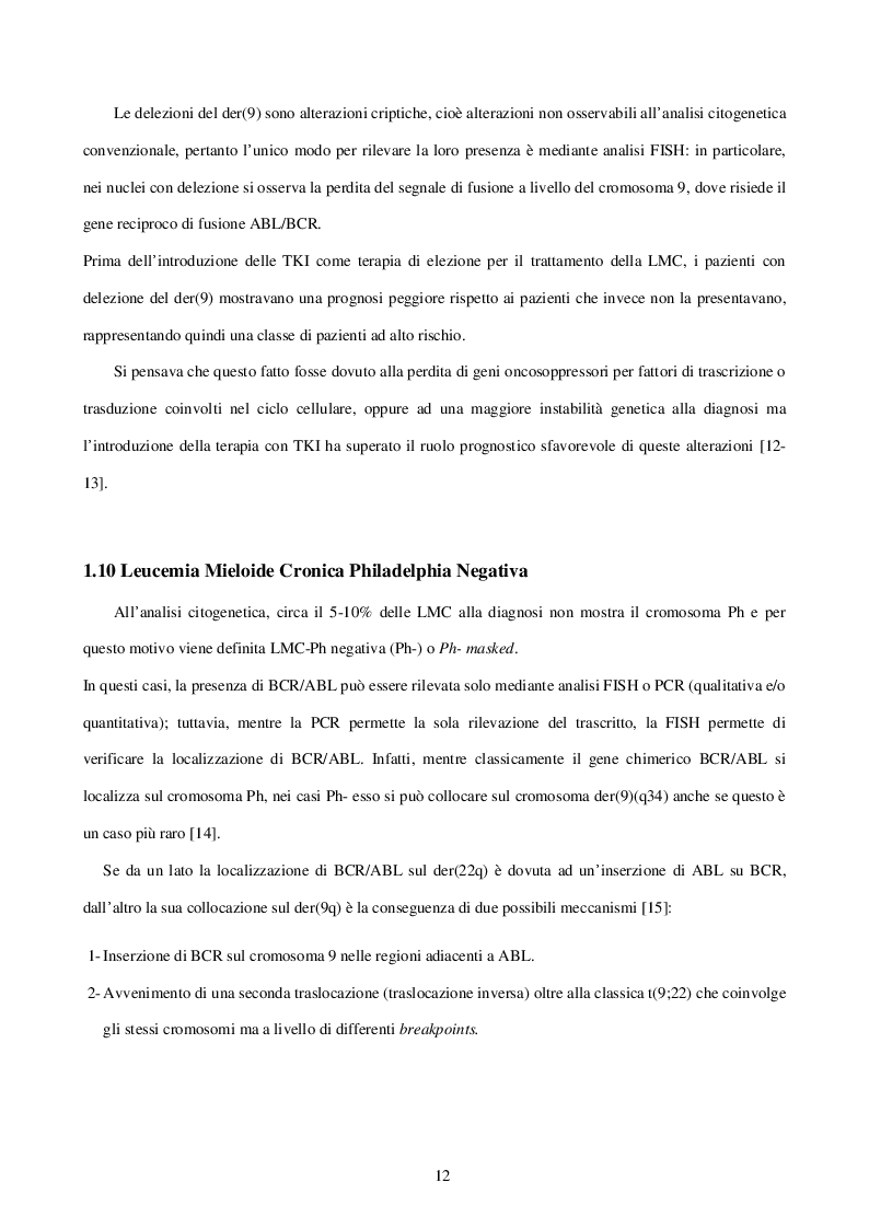 Estratto dalla tesi: Caratterizzazione e ruolo delle alterazioni citogenetiche che insorgono nel clone Philadelphia negativo durante il trattamento con inibitori delle tirosinchinasi nella Leucemia Mieloide Cronica