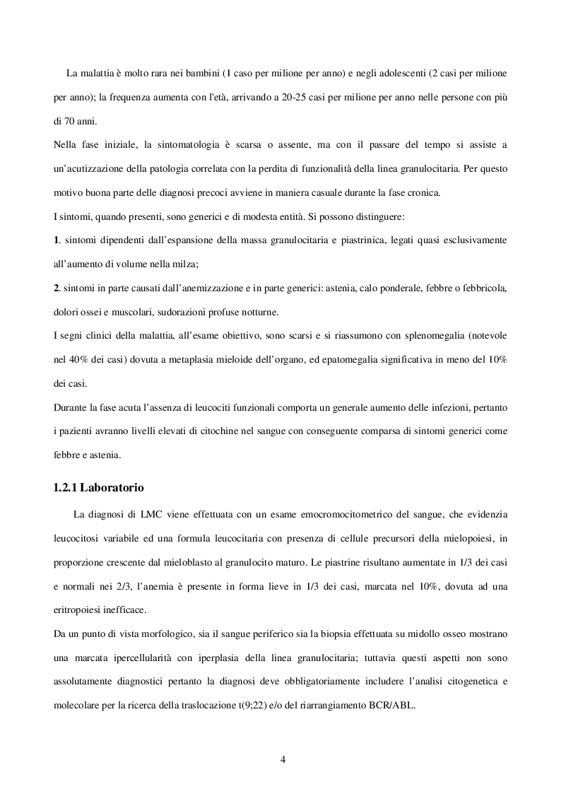Anteprima della tesi: Caratterizzazione e ruolo delle alterazioni citogenetiche che insorgono nel clone Philadelphia negativo durante il trattamento con inibitori delle tirosinchinasi nella Leucemia Mieloide Cronica, Pagina 4
