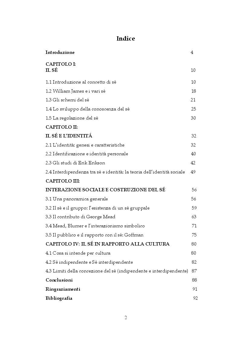 Indice della tesi: Interazione sociale e costruzione del sé, Pagina 1