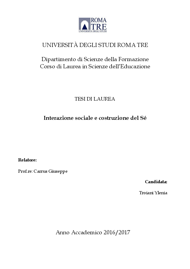 Anteprima della tesi: Interazione sociale e costruzione del sé, Pagina 1