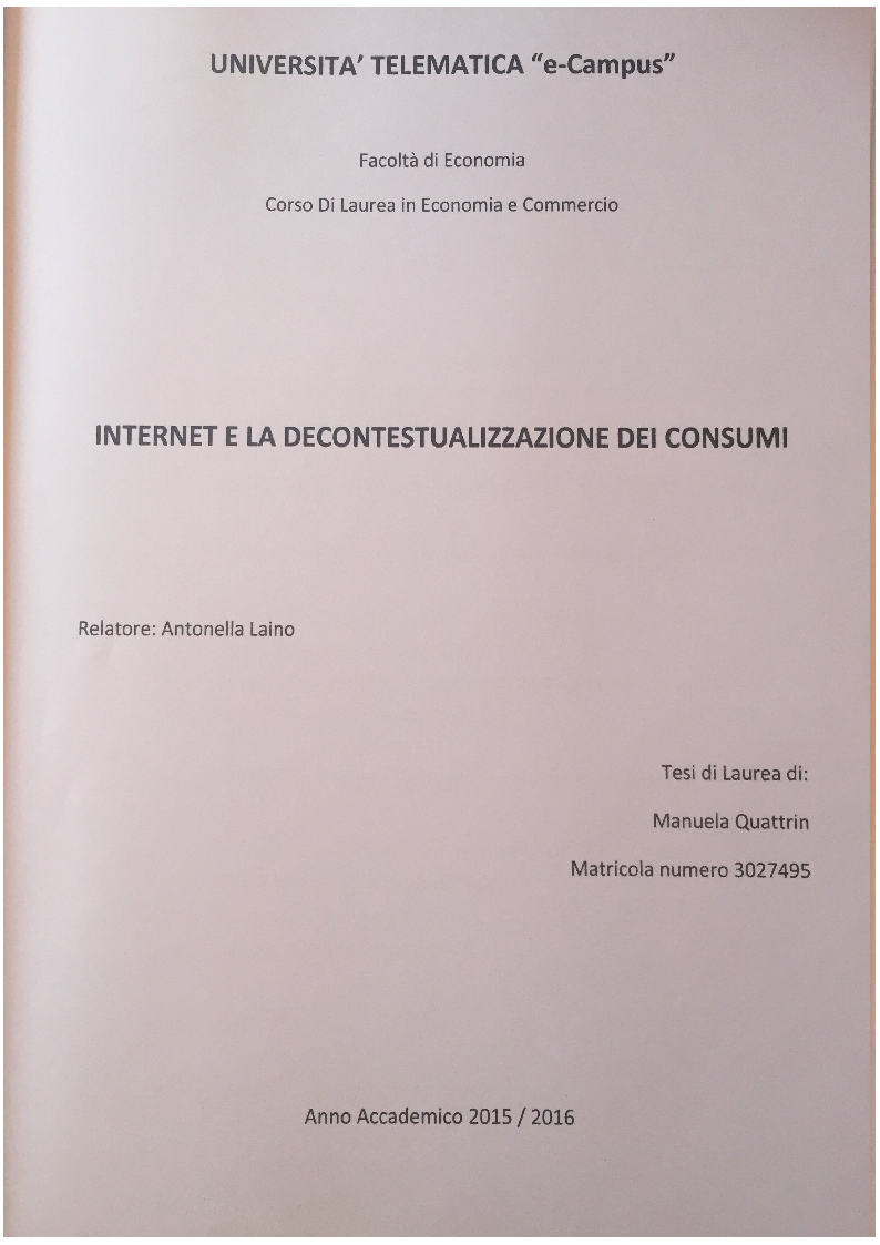 Anteprima della tesi: Internet e la decontestualizzazione dei consumi, Pagina 1