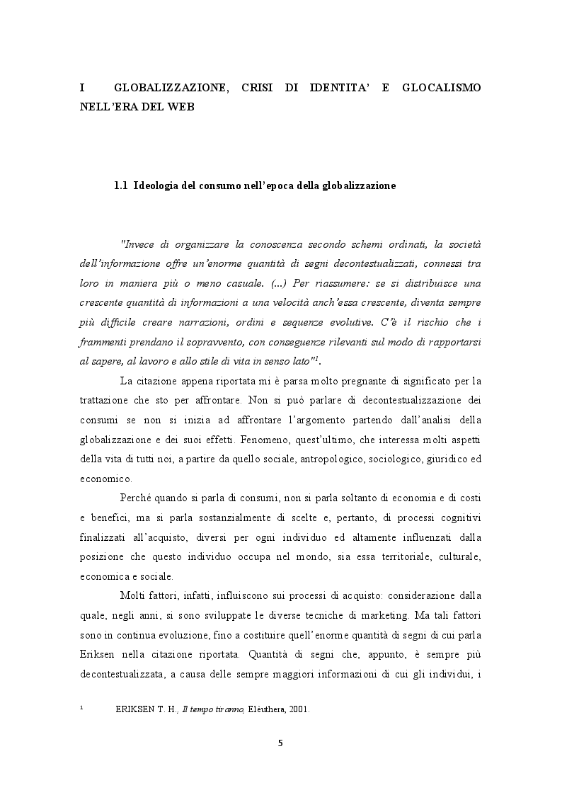 Anteprima della tesi: Internet e la decontestualizzazione dei consumi, Pagina 5