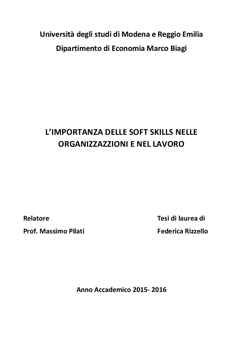 Anteprima della tesi: L'importanza delle soft skills nelle organizzazioni e nel lavoro, Pagina 1