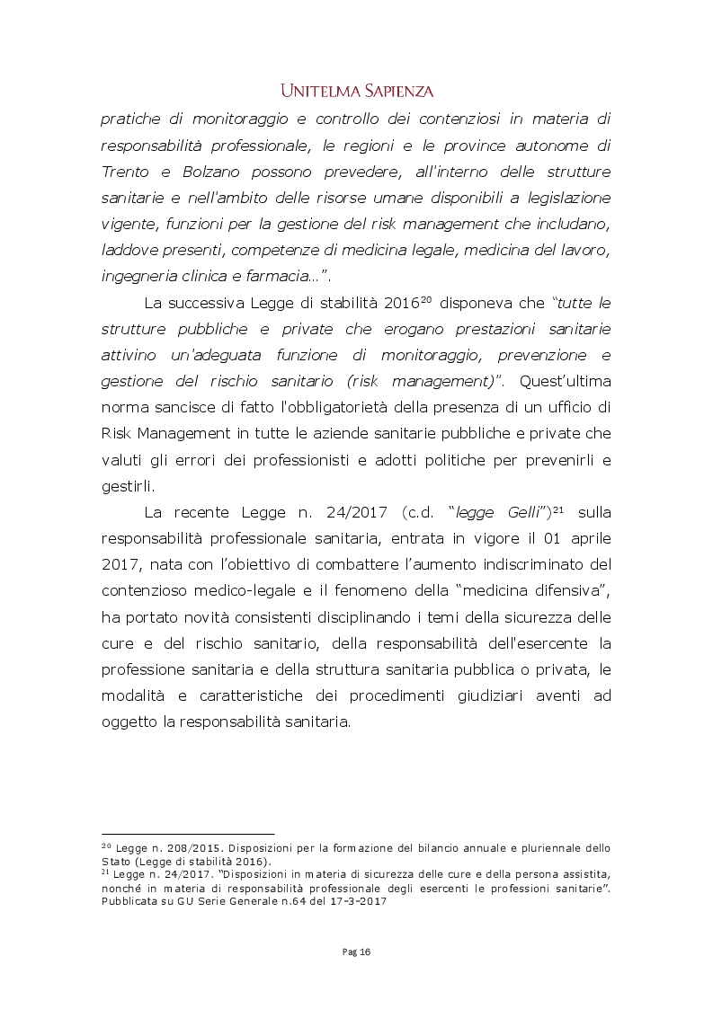 Estratto dalla tesi: Implementazione di un sistema integrato di gestione del rischio clinico nelle aziende sanitarie