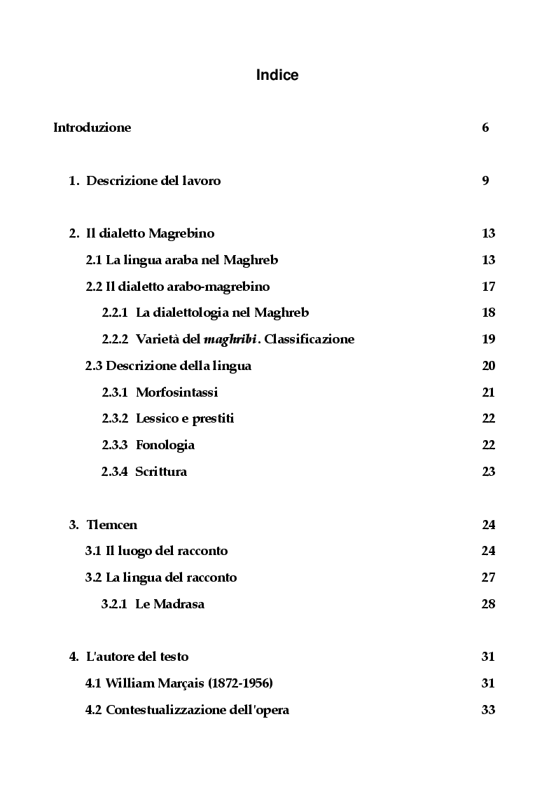 Indice della tesi: Un dialetto algerino. L'arabo dialettale di Tlemcen, Pagina 1