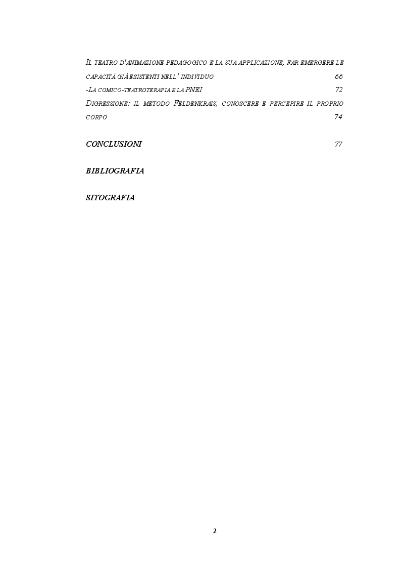 Indice della tesi: La bioenergetica e il teatro. L'importanza del corpo nella relazione d'aiuto, Pagina 2