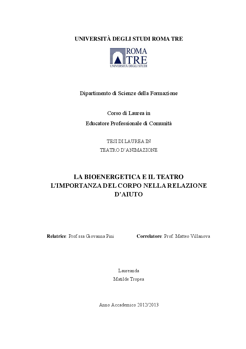 Anteprima della tesi: La bioenergetica e il teatro. L'importanza del corpo nella relazione d'aiuto, Pagina 1