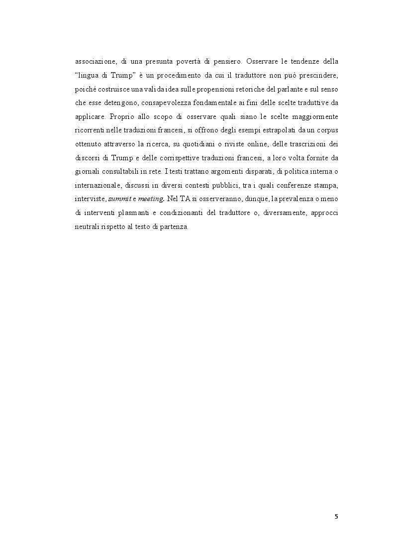 Anteprima della tesi: La traduzione e il discorso politico: tradurre Donald Trump dall’inglese al francese, Pagina 4