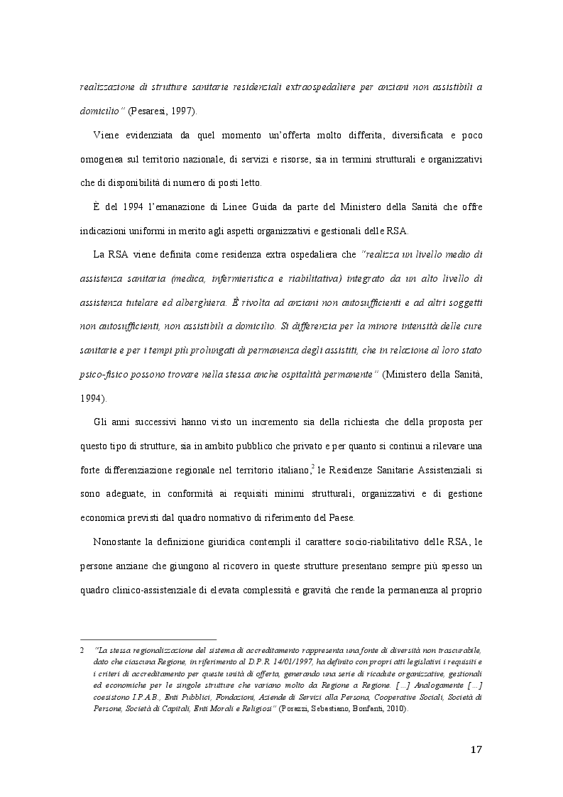 Estratto dalla tesi: Best Practice nell'adozione dei principi delle Cure Palliative nella fase avanzata e terminale di malattia: Benchmarking tra quattro R.S.A. lombarde