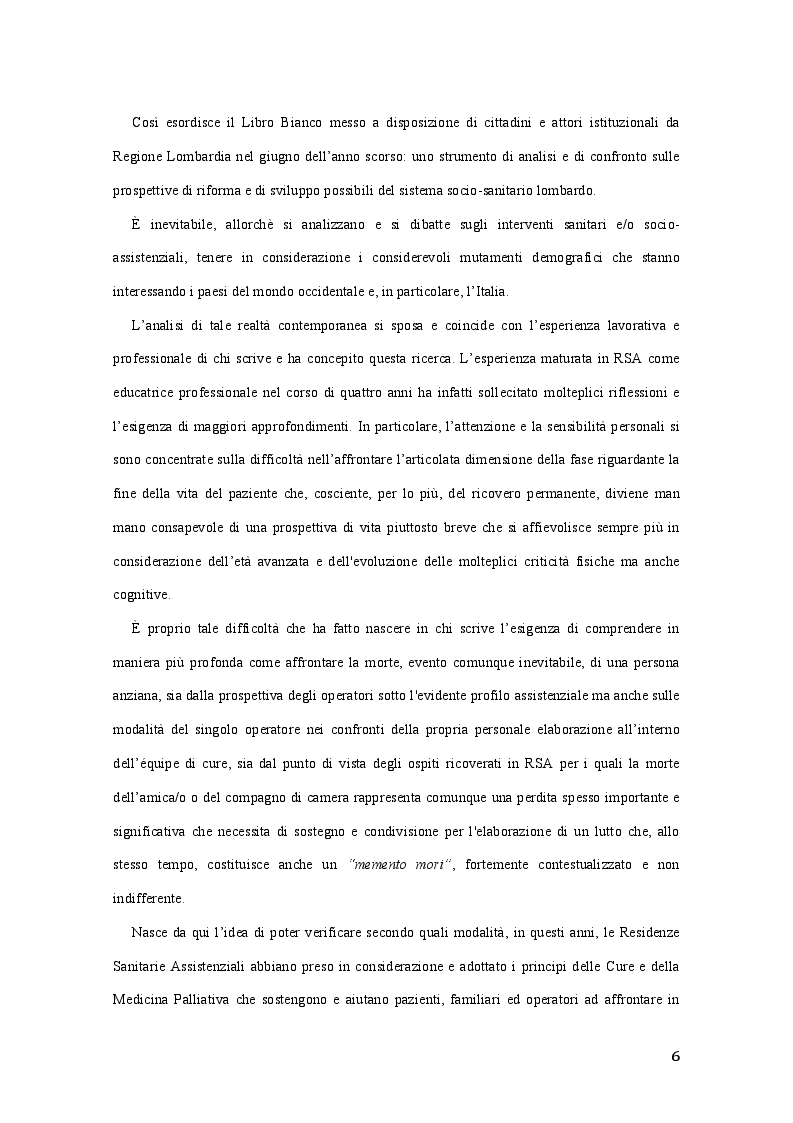 Anteprima della tesi: Best Practice nell'adozione dei principi delle Cure Palliative nella fase avanzata e terminale di malattia: Benchmarking tra quattro R.S.A. lombarde, Pagina 3