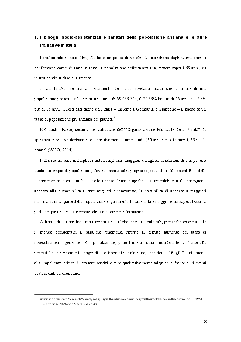 Anteprima della tesi: Best Practice nell'adozione dei principi delle Cure Palliative nella fase avanzata e terminale di malattia: Benchmarking tra quattro R.S.A. lombarde, Pagina 5