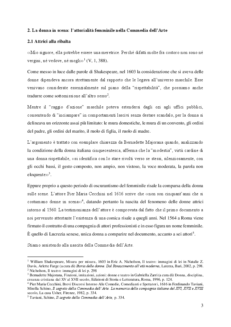 Anteprima della tesi: Il volto femminile della Commedia dell'Arte: l'affermazione dell'attrice tra '500 e '600, Pagina 3