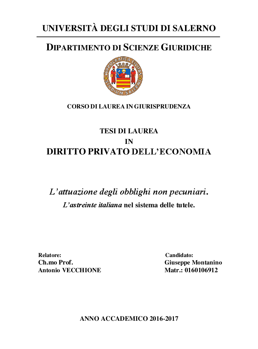 Anteprima della tesi: L'attuazione degli obblighi non pecuniari. L'astreinte italiana nel sistema delle tutele, Pagina 1