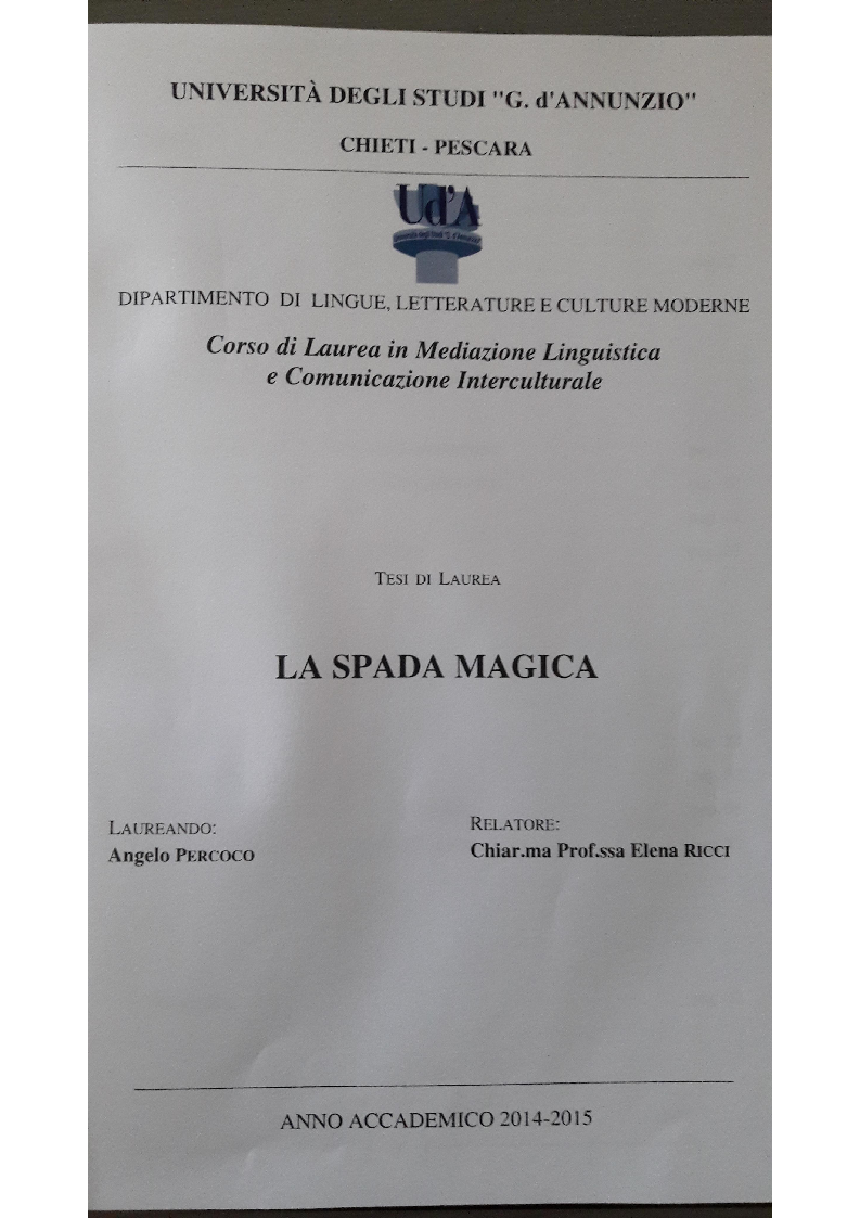 Anteprima della tesi: La spada magica, Pagina 1
