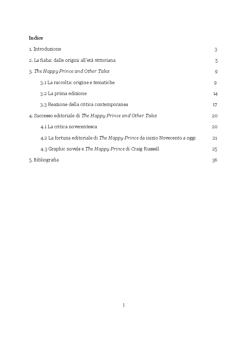 Indice della tesi: The Happy Prince and Other Tales: fortuna editoriale delle fiabe di Oscar Wilde, Pagina 1