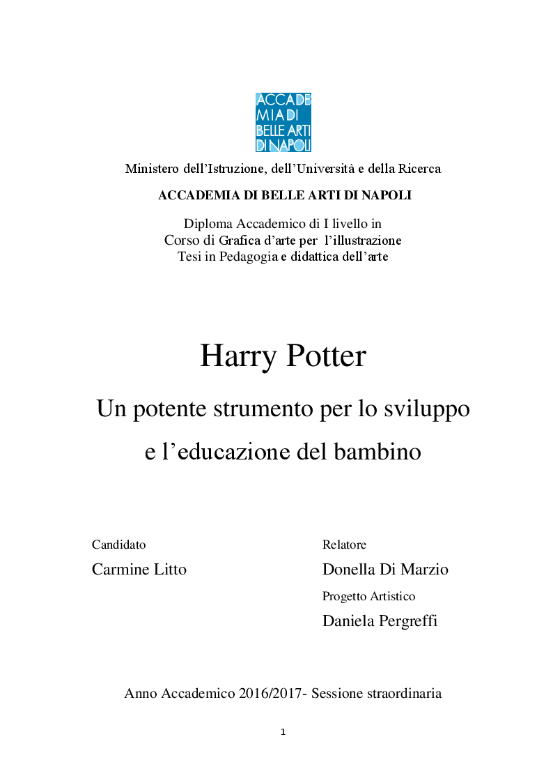 Anteprima della tesi: Harry Potter - un potente strumento per lo sviluppo e l'educazione del bambino, Pagina 1