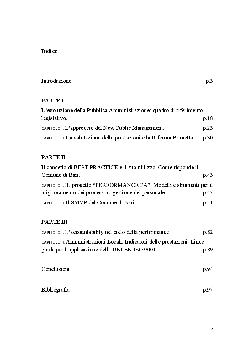 Indice della tesi: La gestione delle RU: Modelli di applicazione della best practice all'interno del Comune di Bari, Pagina 1
